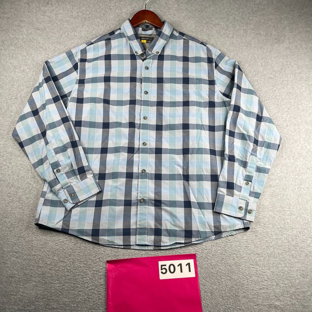 Eddie Bauer Classic Fit Performance Shirt Blue Check Button Up Long Sleeve XL